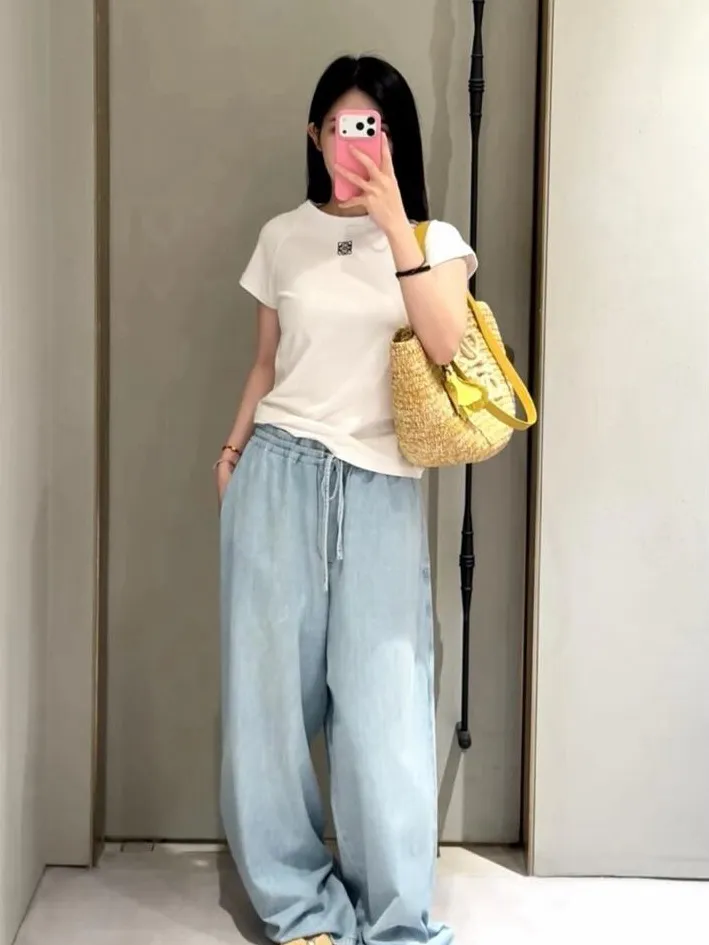 아나그램 자수 여성 데님 팬츠