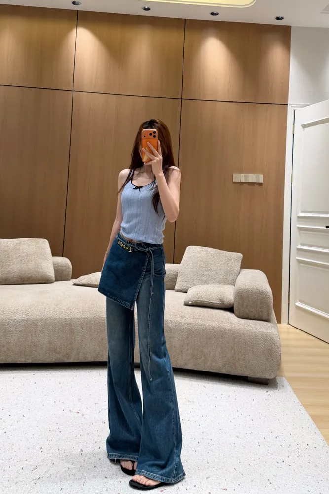 코튼 레이어드 여성 데님팬츠