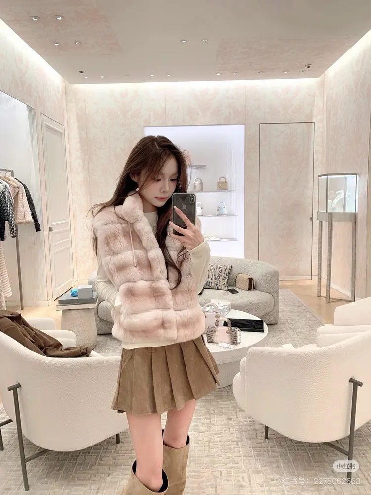 렉스 토끼털 퍼 베스트 여성 베스트