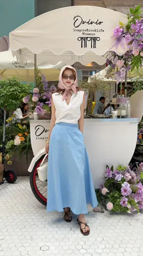 플레어 롱 여성 스커트 블루