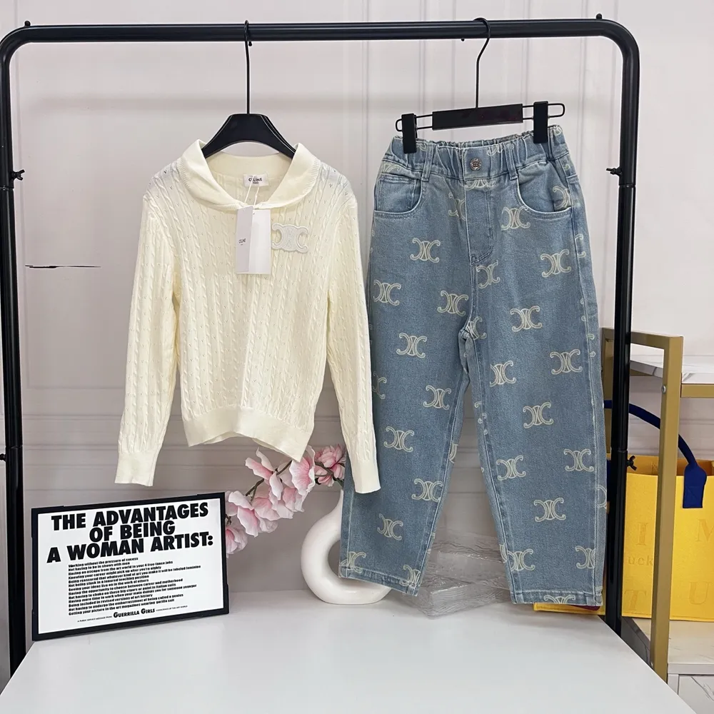 카라 니트 데님 팬츠 키즈 세트
