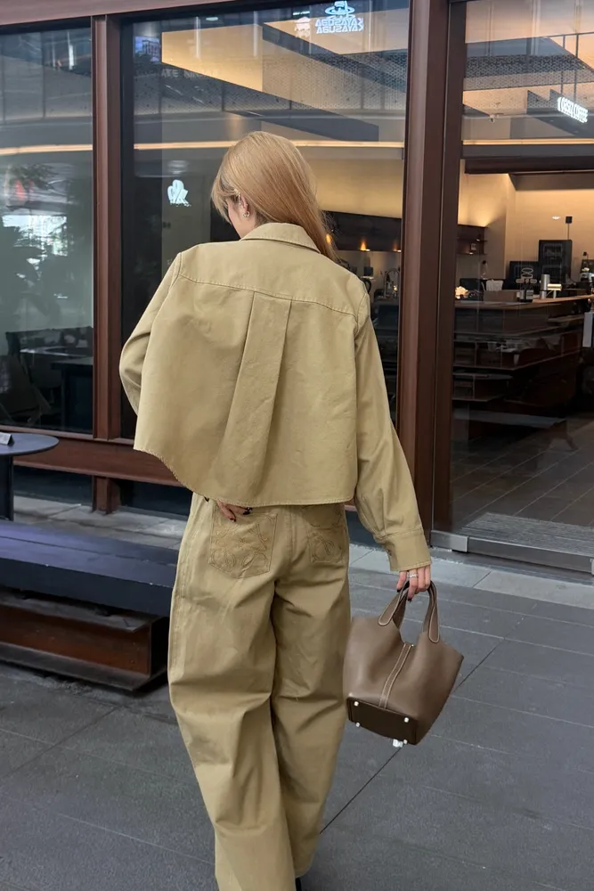 자수 포켓 여성 팬츠 카키