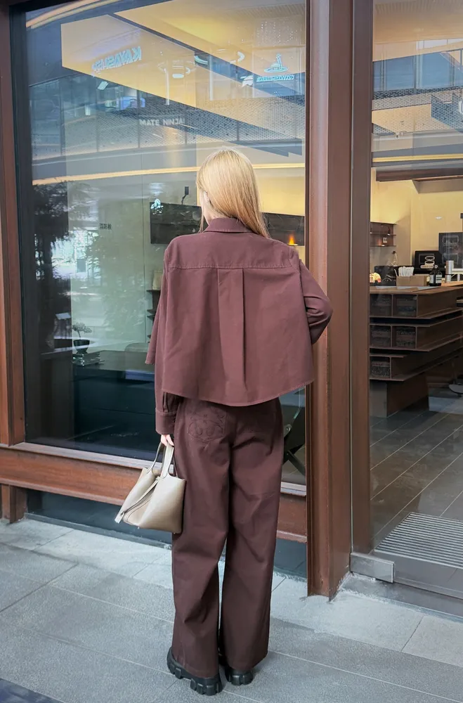 자수 포켓 여성 팬츠 브라운