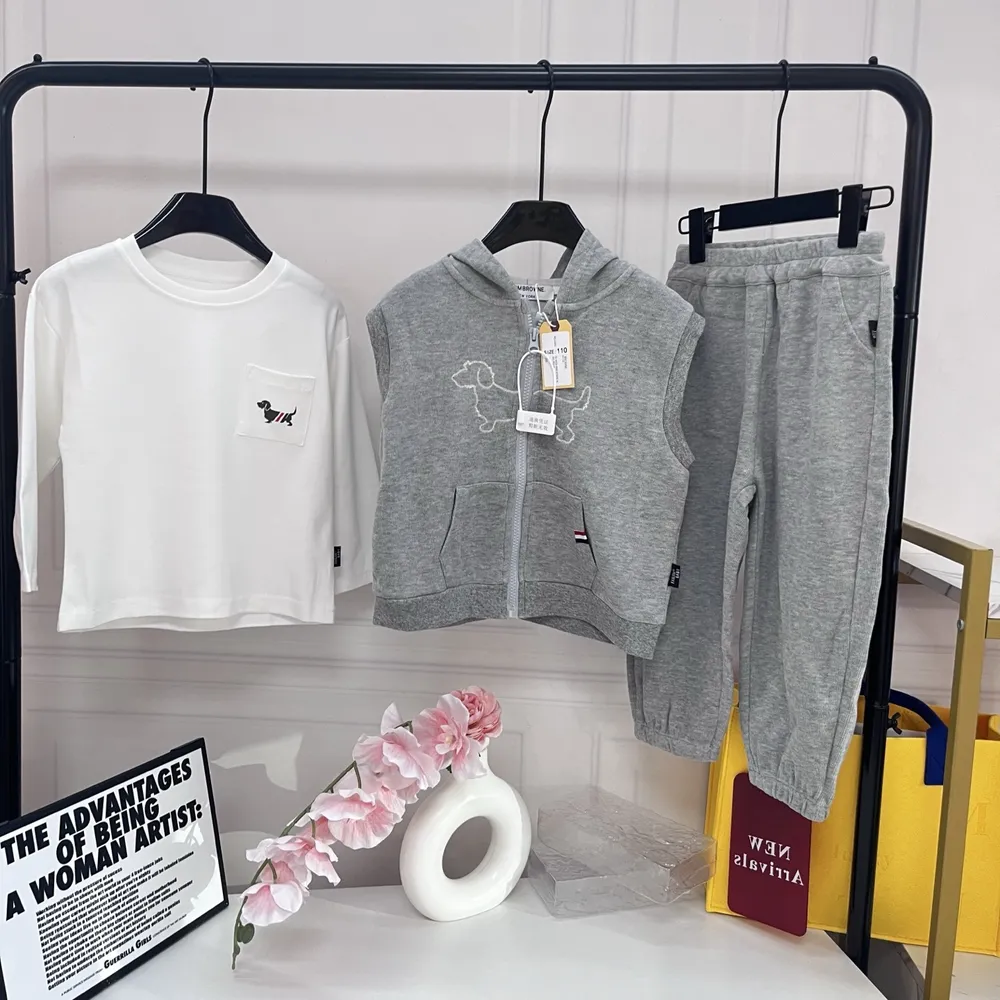 도그 자수 후드 조끼 키즈 3종 세트
