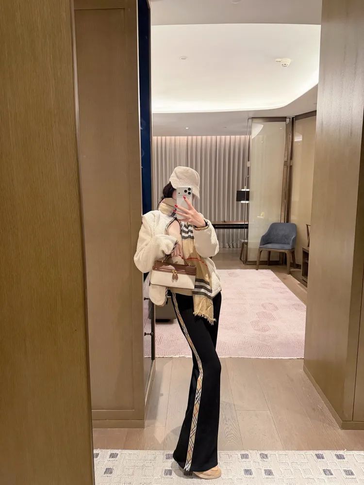 빈티지 체크 테이프 기모 플레어 여성 팬츠