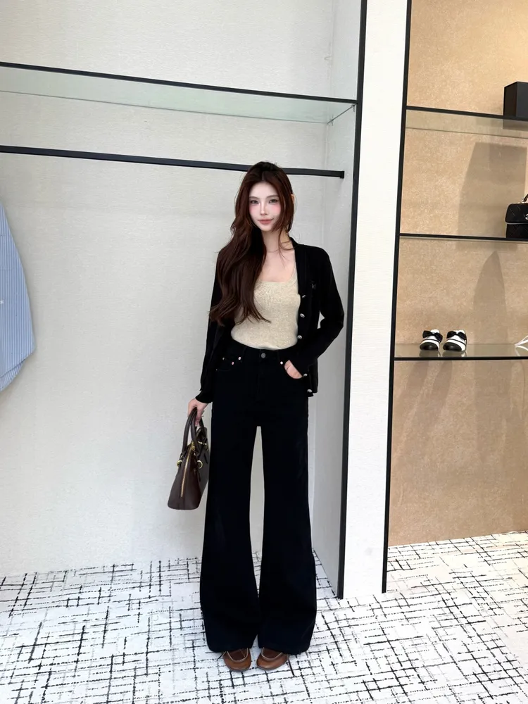 하이라이즈 와이드 레그 여성 데님팬츠