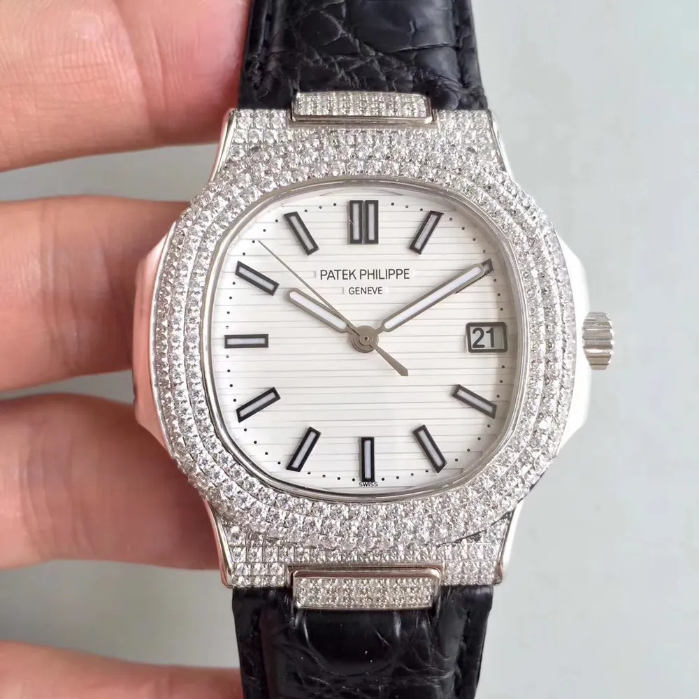 OEM공장 파텍필립(PATEK PHILIPPE)노틸러스 점보 5711 다이아몬드 화이트 악어스트랩