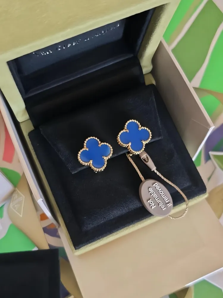 Van Cleef &amp; Arpel* 반클 빈티지 알함브라 이어링 귀걸이 - 블루 아게이트 (해외최상급)
