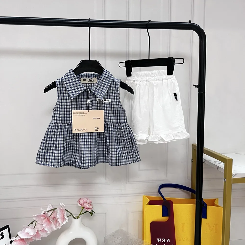 체크 카라 베스트 러플 쇼츠 키즈 세트