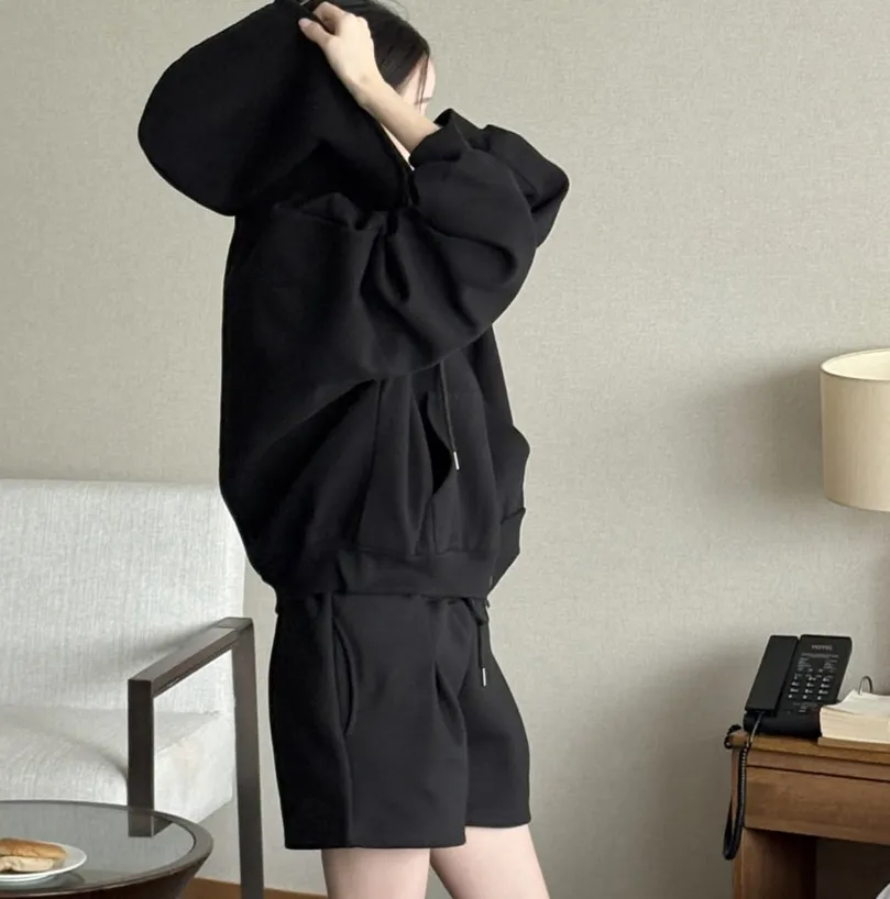 가을여자 트레이닝세트 후드집업+반바지 세트업 꾸안꾸 오버핏 캐주얼룩