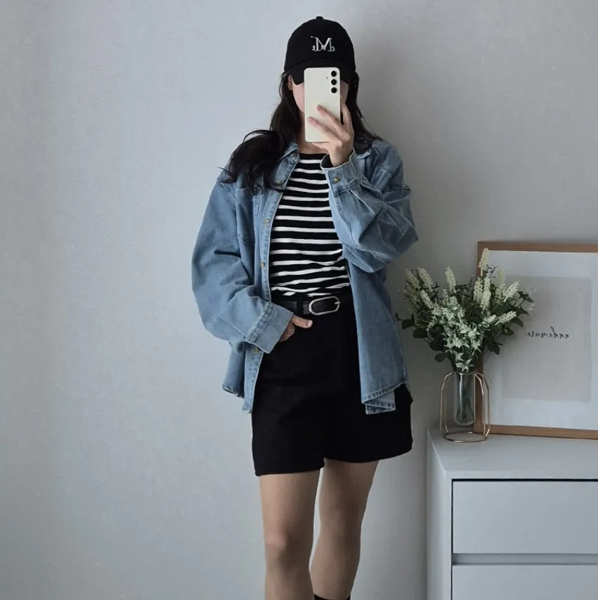 가을청남방 데님셔츠 예쁜오버핏 데님셔츠코디